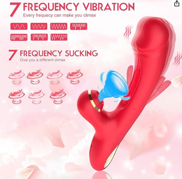 Vibrator Sex Toys For Women - 3IN1 Red Rabbit Vibrators Adult Toys With 7 Flapping & Vibrating & Suck, G Spot Anal Thrusting Dildo, Clitoral Vibrater For Female Couples Rose Sex Toy Games