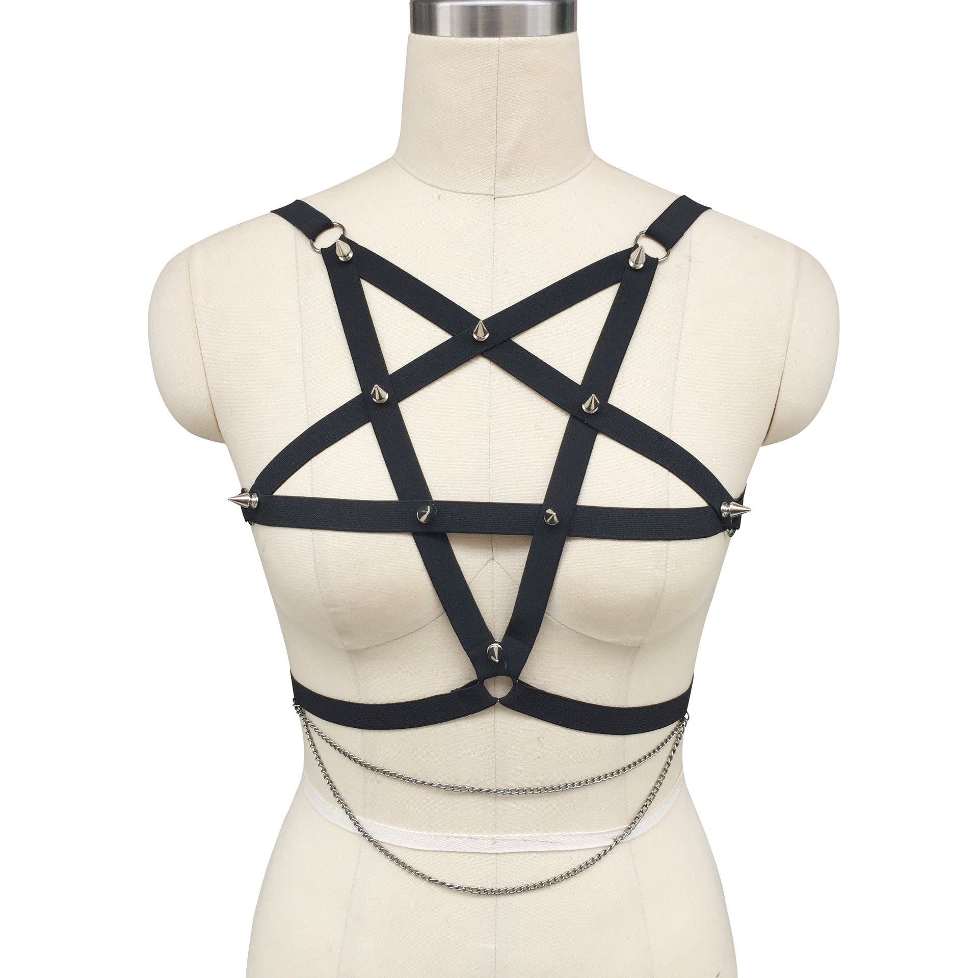 Fashion Hollowed-out Rivet Strap Bra Black Harness Top