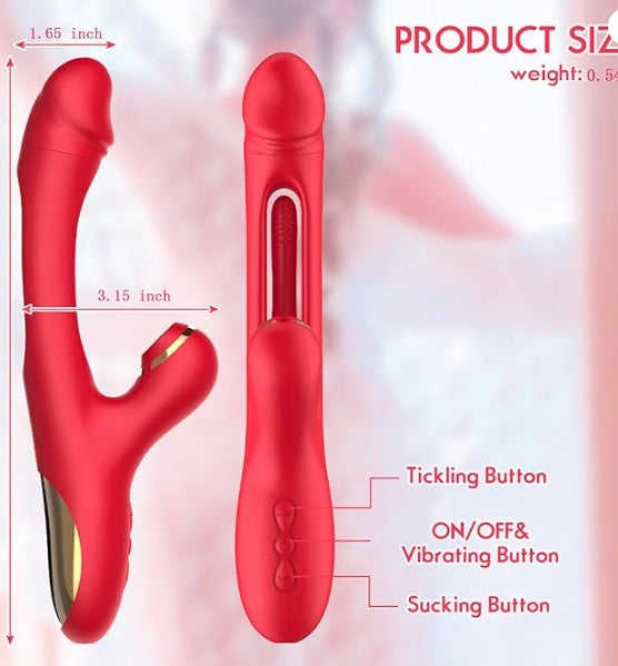 Vibrator Sex Toys For Women - 3IN1 Red Rabbit Vibrators Adult Toys With 7 Flapping & Vibrating & Suck, G Spot Anal Thrusting Dildo, Clitoral Vibrater For Female Couples Rose Sex Toy Games