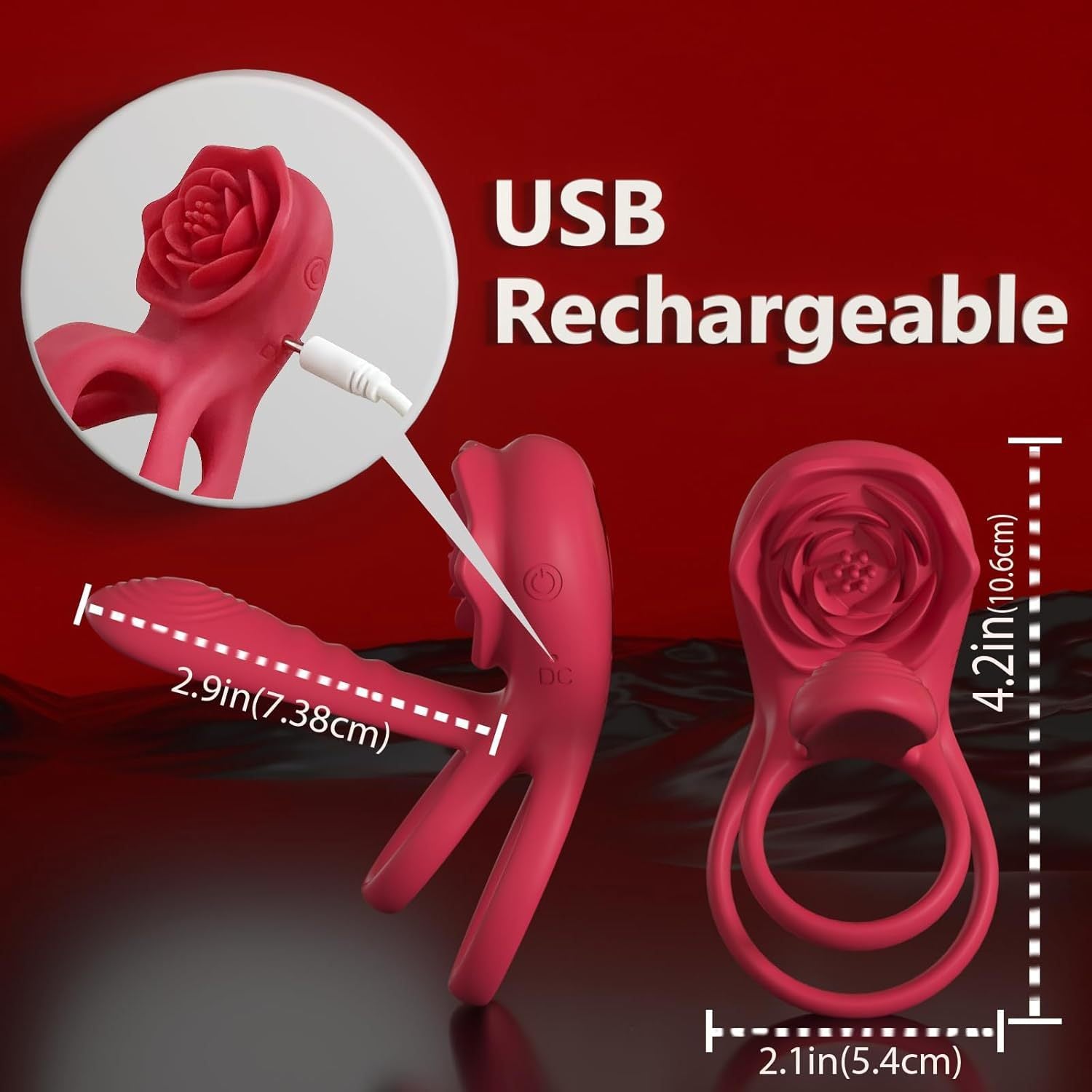 Double Vibrating Cock Ring With Rose Clitoral Stimulator