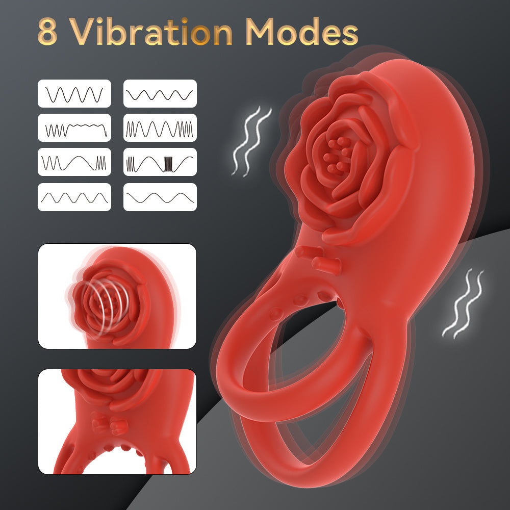 Vibrating Cock Ring Adult- Sex- Toys For Men, Silicone Penis- Ring With Rose Clitoral Vibrator- Couples Sex- Toys