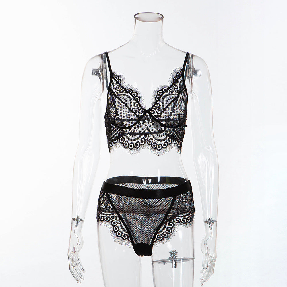 Lace Eyelash Love Grid Panty Set