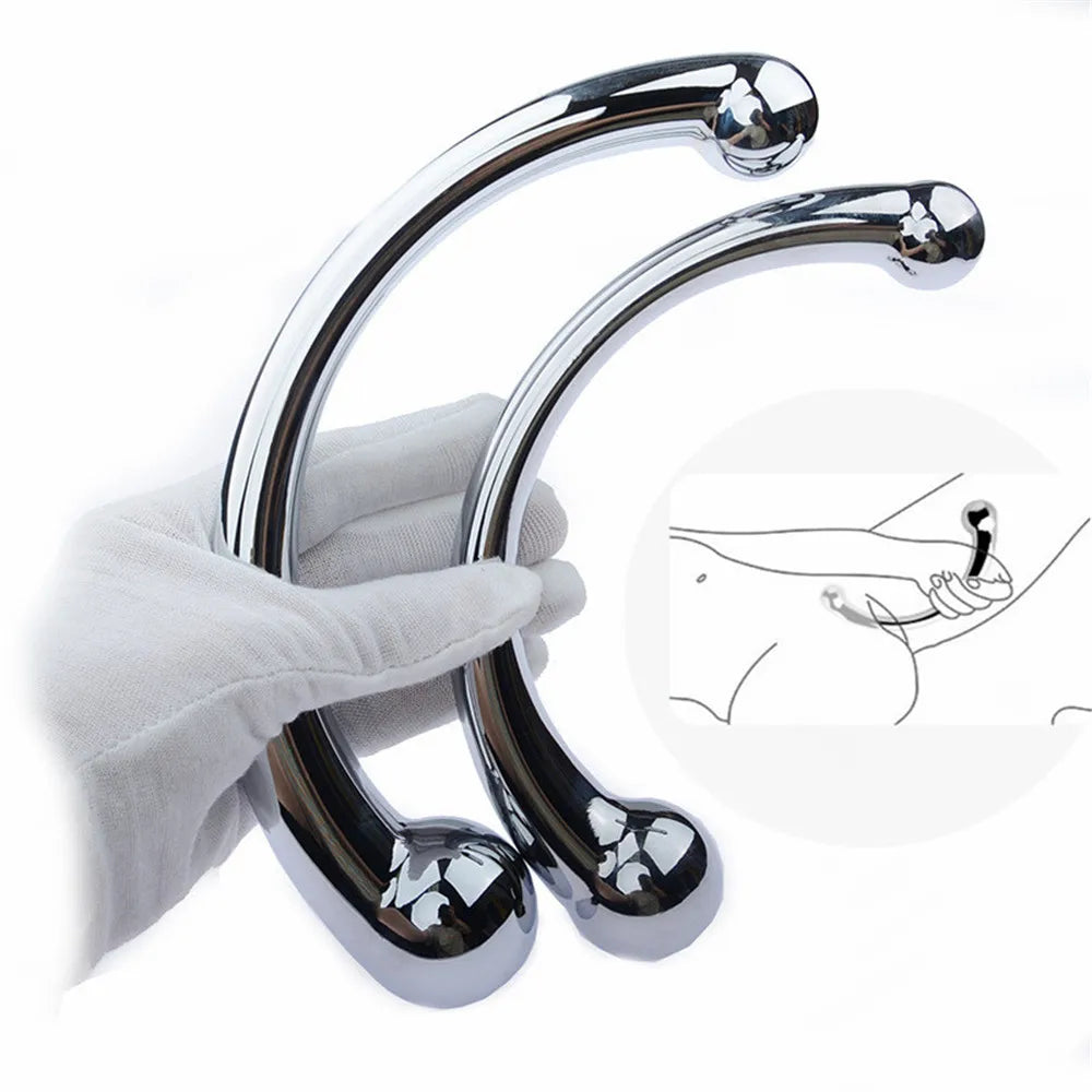 Double Ended Stainless Steel G Spot Wand Massage Stick Pure Metal Penis P-Spot Stimulator Anal Plug Dildo Sex Toy For Women Men