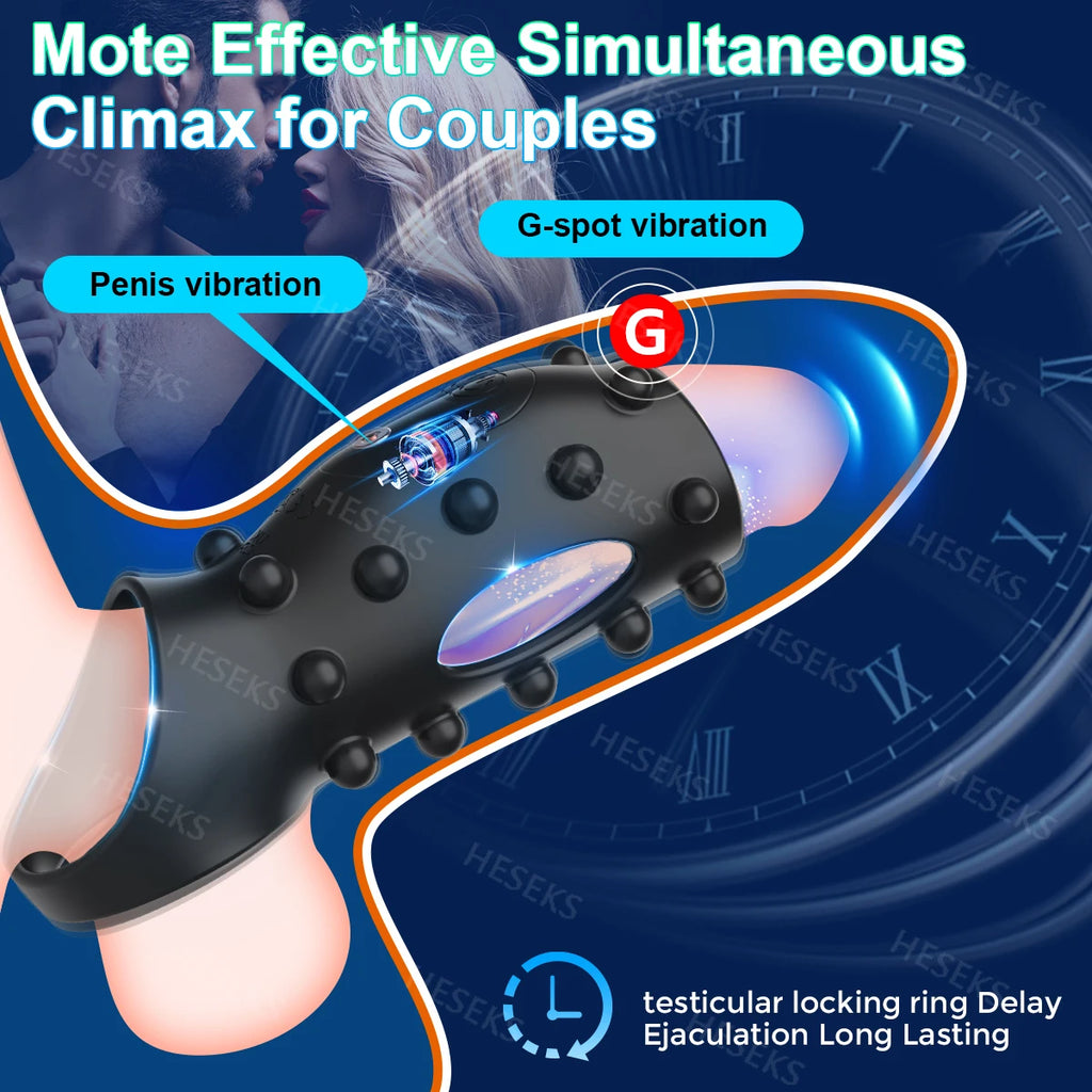 HESEKS Vibrator Penis Sleeve Cock Ring Extender for Penis Testicles G Spot Stimulation Couples Adult Sex Toys for Men Women 18+