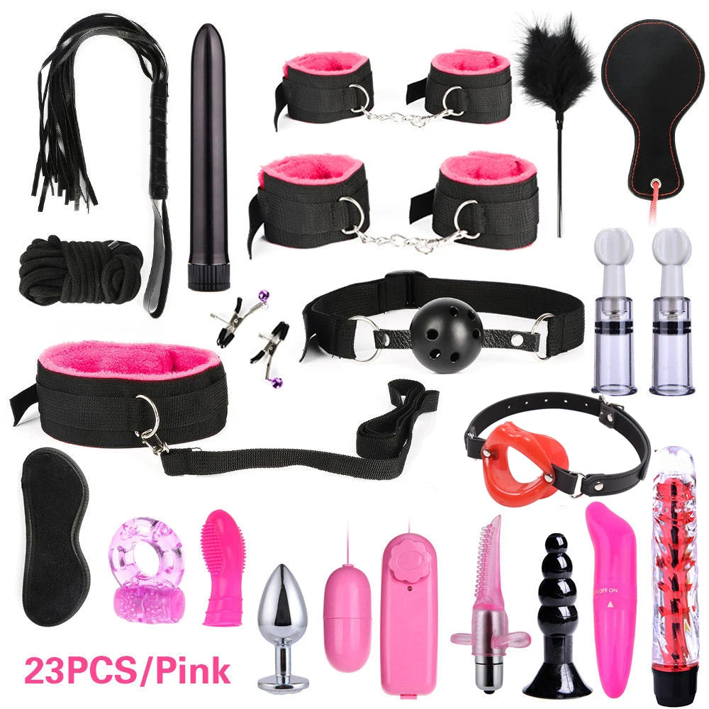 BDSM Adult Sex Toy Kits Sets for Sexy Games Bondage Mask Set Feather Handcuffs Ankle Cuff Restraints for Couple Sexual Aids ﻿18+