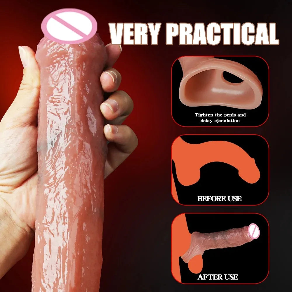 Penis Sleeve Food Grade Silicone Penis Extender Delay Ejaculation Adult Sex Toy Couples Pleasure Reusable Condom Cock Dick Ring