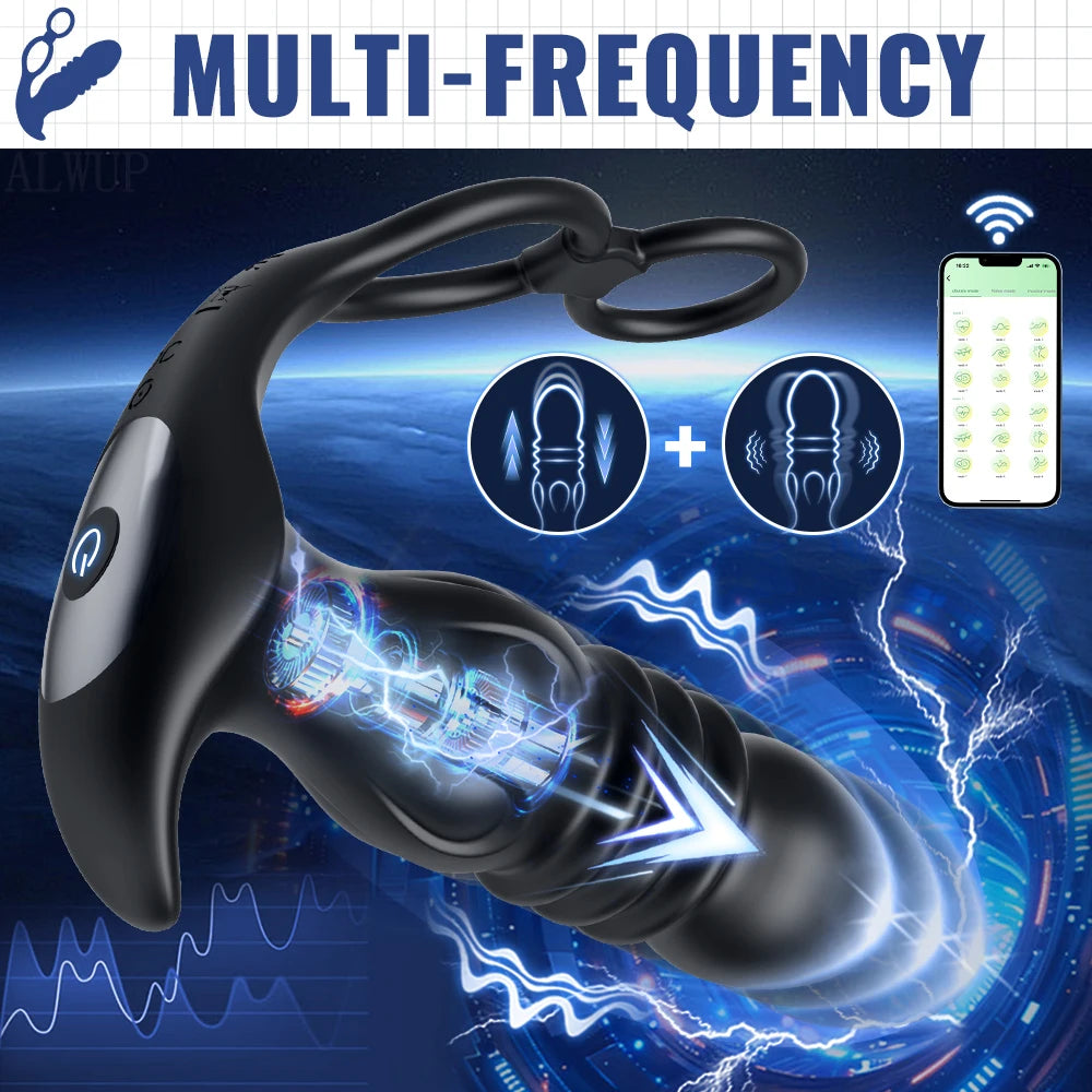 Vibrator Cock Ring Masturbation Tools for Gay Anal Plug Vibration Thrusting Prostate Anal Plug Men Butt Plug Adult Sex Toys