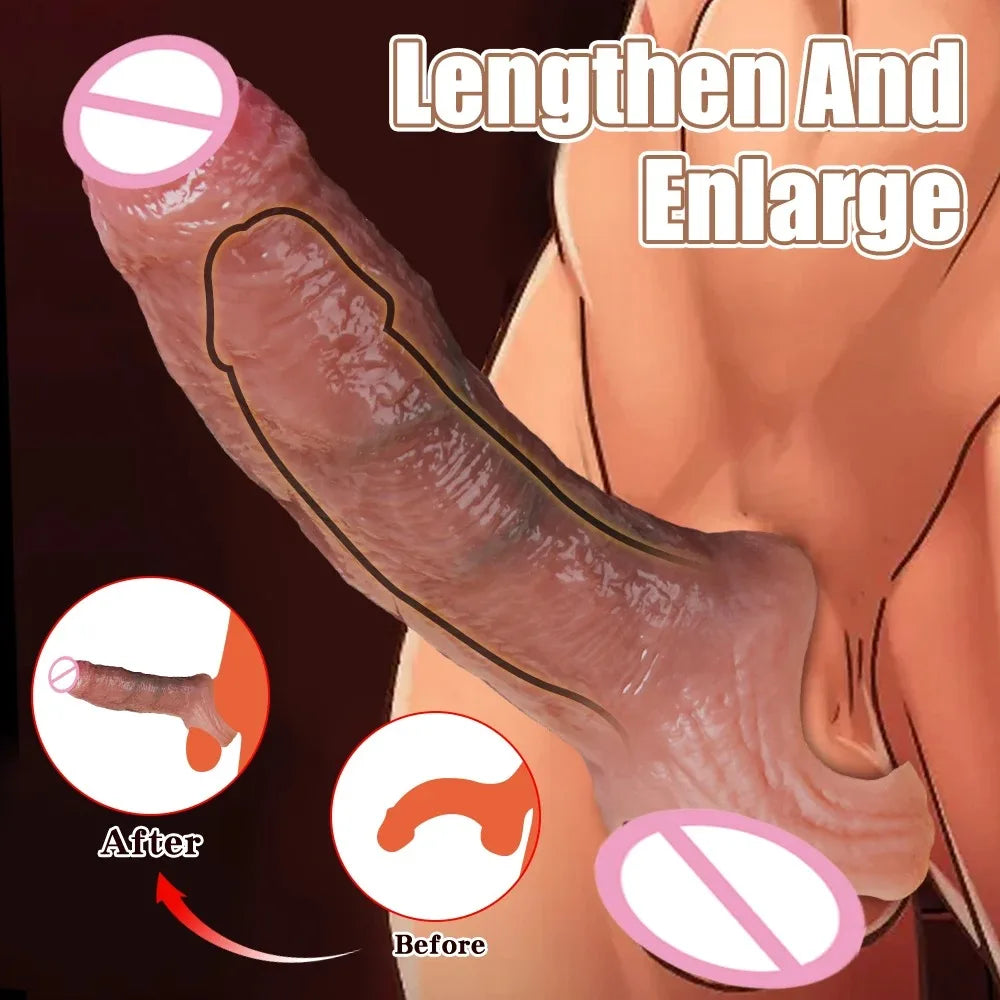 Penis Sleeve Food Grade Silicone Penis Extender Delay Ejaculation Adult Sex Toy Couples Pleasure Reusable Condom Cock Dick Ring