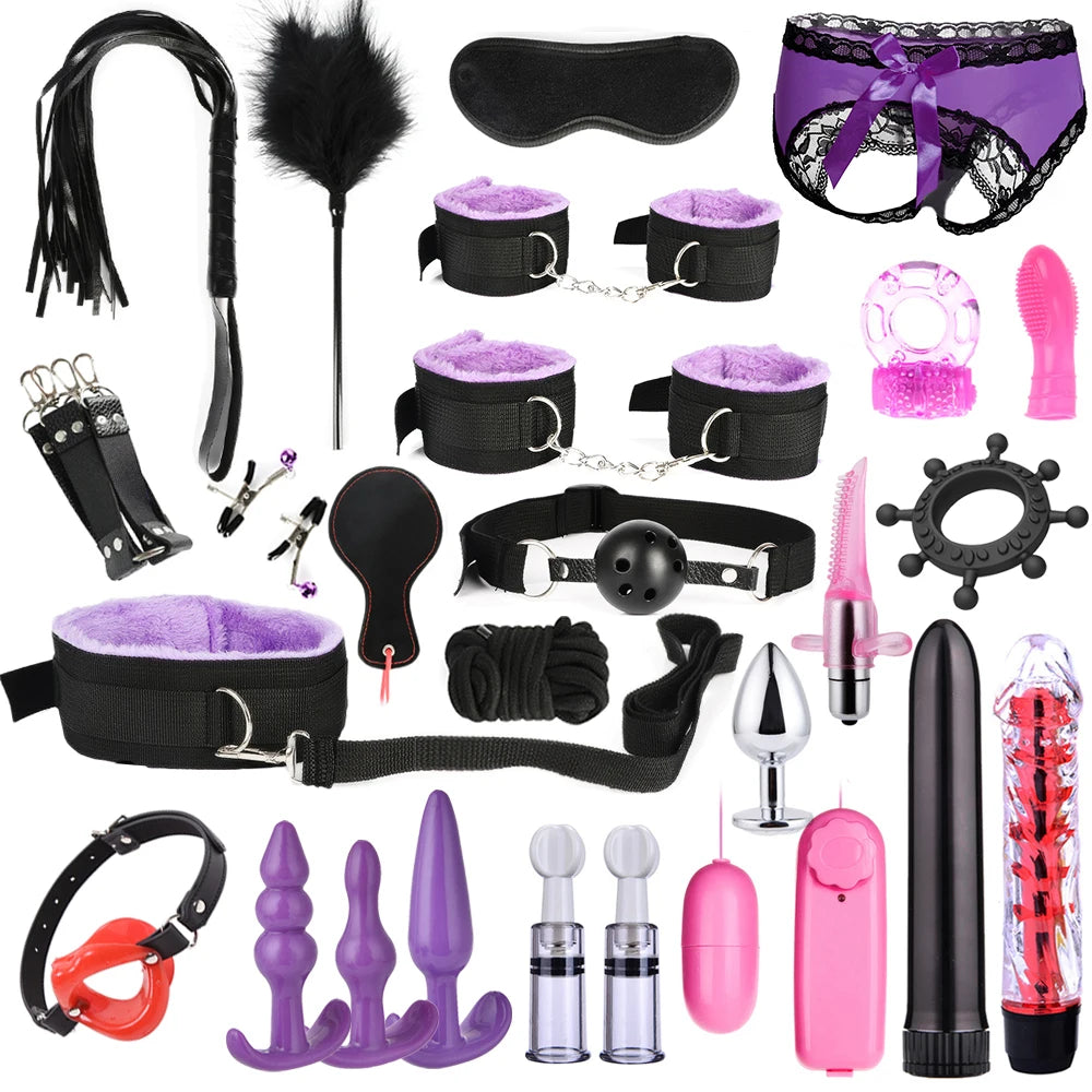 BDSM Adult Sex Toy Kits Sets for Sexy Games Bondage Mask Set Feather Handcuffs Ankle Cuff Restraints for Couple Sexual Aids ﻿18+