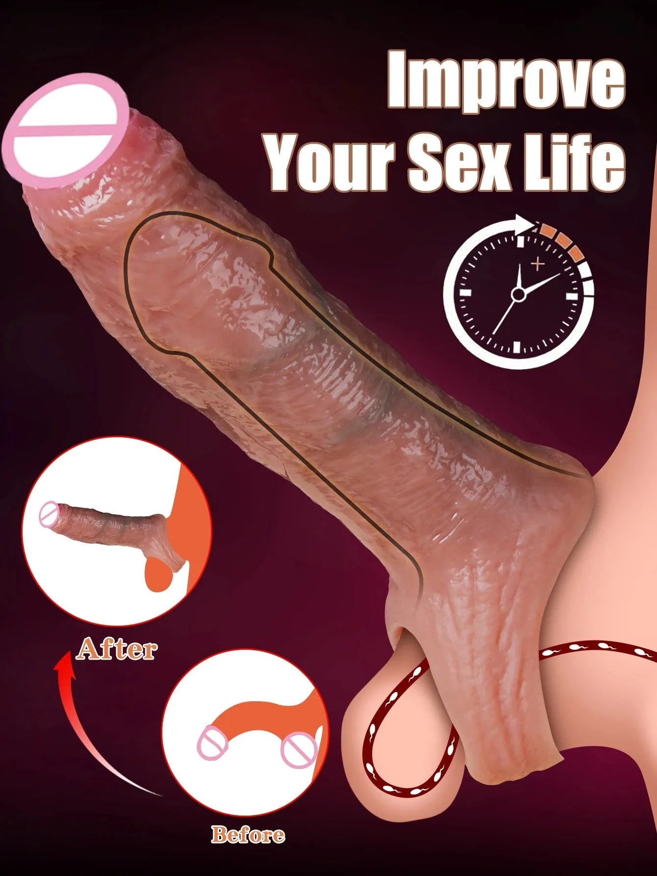 Penis Sleeve Food Grade Silicone Penis Extender Delay Ejaculation Adult Sex Toy Couples Pleasure Reusable Condom Cock Dick Ring