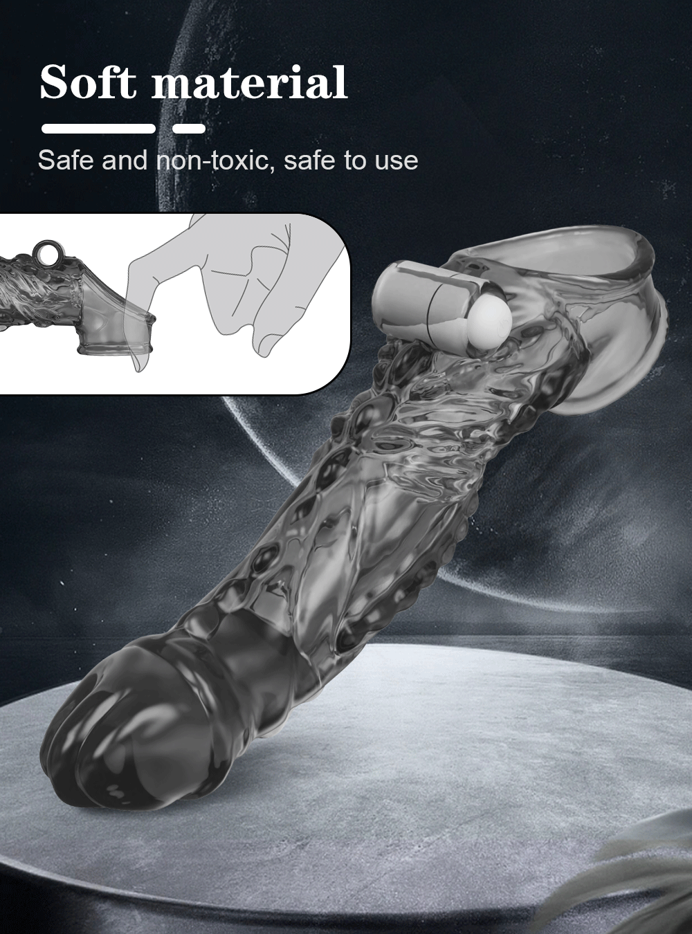 Vibrator Reusable Penis Sleeve Flexible Glans Penis Enlarger Extender Delay Ejaculation Cock Ring Adult Sex Toys for Men Couples