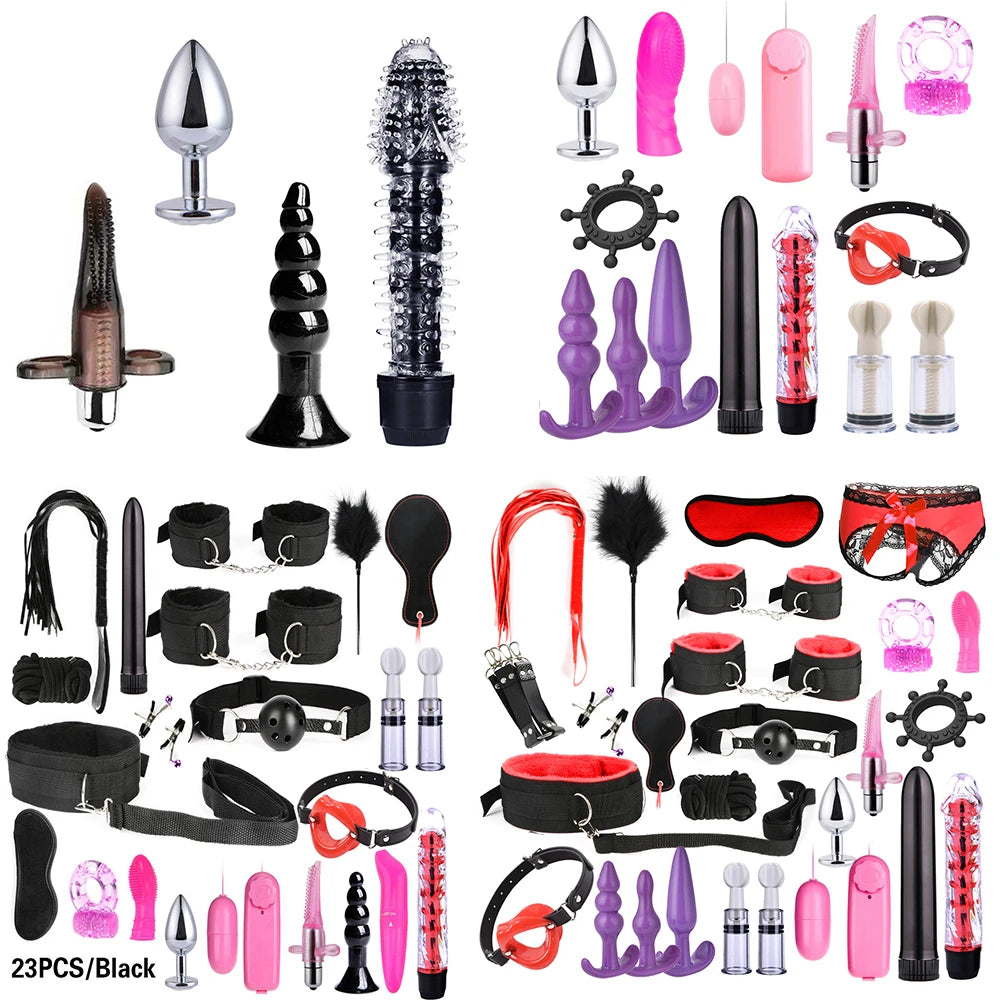 BDSM Adult Sex Toy Kits Sets for Sexy Games Bondage Mask Set Feather Handcuffs Ankle Cuff Restraints for Couple Sexual Aids ﻿18+
