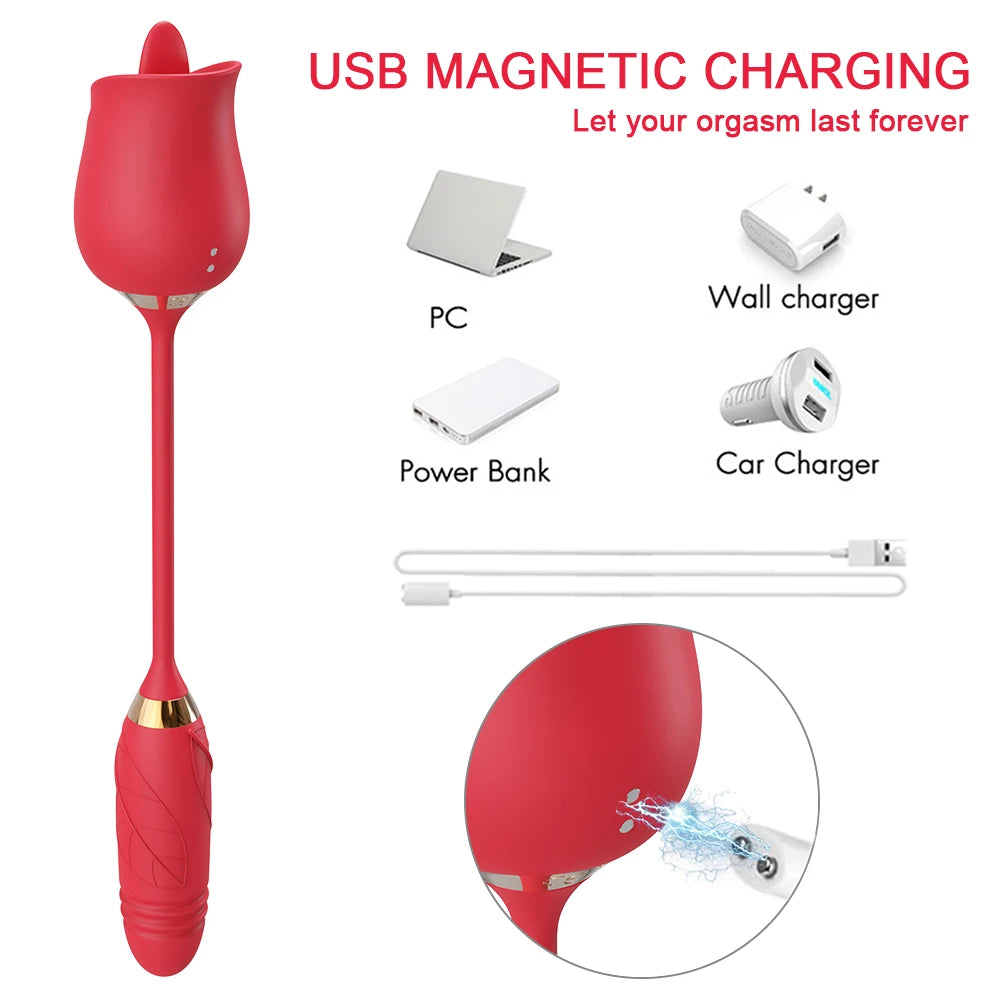 2 In 1 Tongue Licking Vibrator for Women Clitoris Nipples Stimulator Female Masturbator with Thrusting Vagina Vibrator Sex Toy