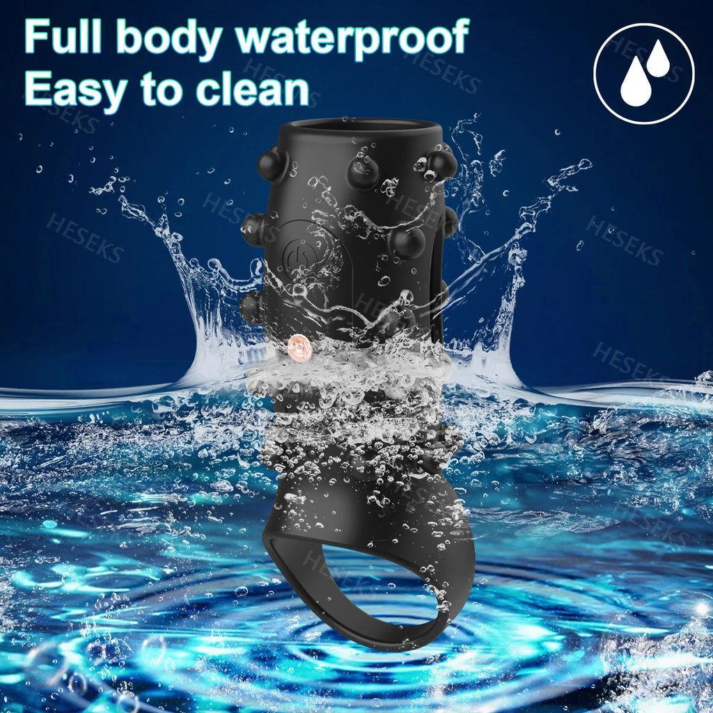 HESEKS Vibrator Penis Sleeve Cock Ring Extender for Penis Testicles G Spot Stimulation Couples Adult Sex Toys for Men Women 18+