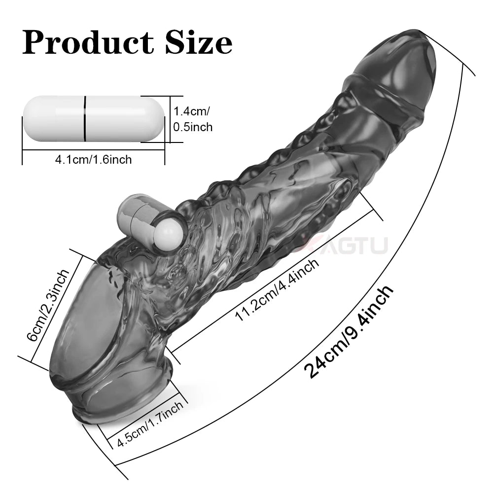 Vibrator Reusable Penis Sleeve Flexible Glans Penis Enlarger Extender Delay Ejaculation Cock Ring Adult Sex Toys for Men Couples