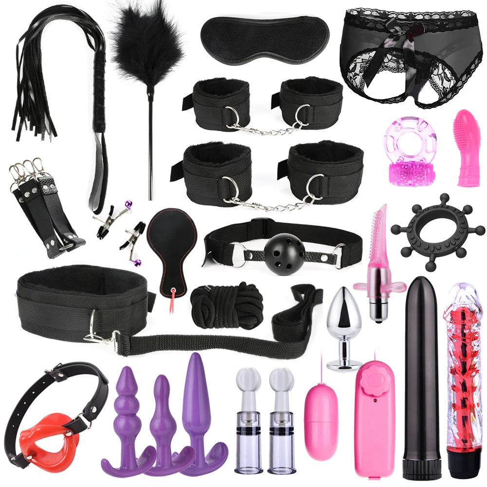 BDSM Adult Sex Toy Kits Sets for Sexy Games Bondage Mask Set Feather Handcuffs Ankle Cuff Restraints for Couple Sexual Aids ﻿18+