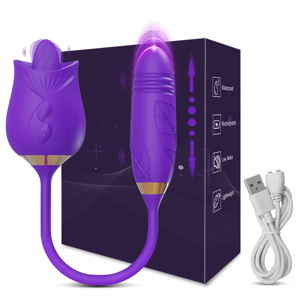 2 In 1 Tongue Licking Vibrator for Women Clitoris Nipples Stimulator Female Masturbator with Thrusting Vagina Vibrator Sex Toy