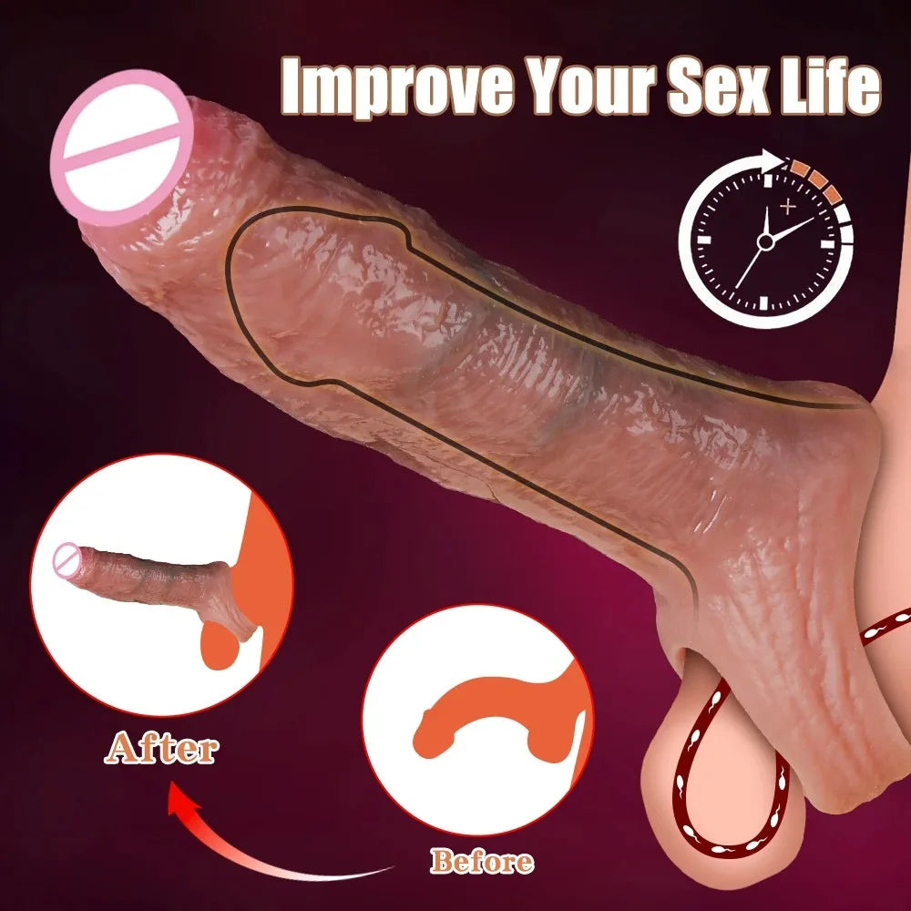 Penis Sleeve Food Grade Silicone Penis Extender Delay Ejaculation Adult Sex Toy Couples Pleasure Reusable Condom Cock Dick Ring