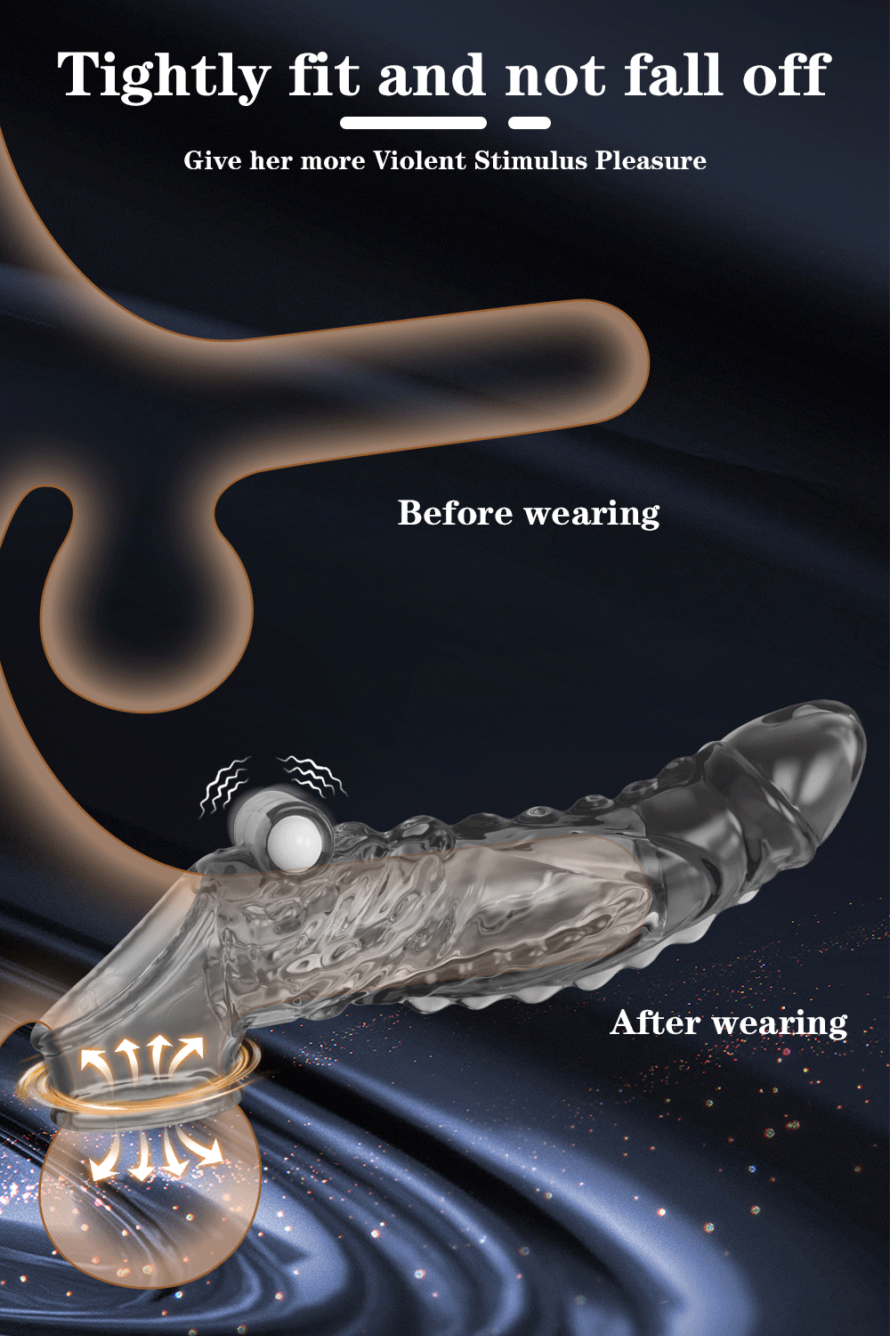 Vibrator Reusable Penis Sleeve Flexible Glans Penis Enlarger Extender Delay Ejaculation Cock Ring Adult Sex Toys for Men Couples