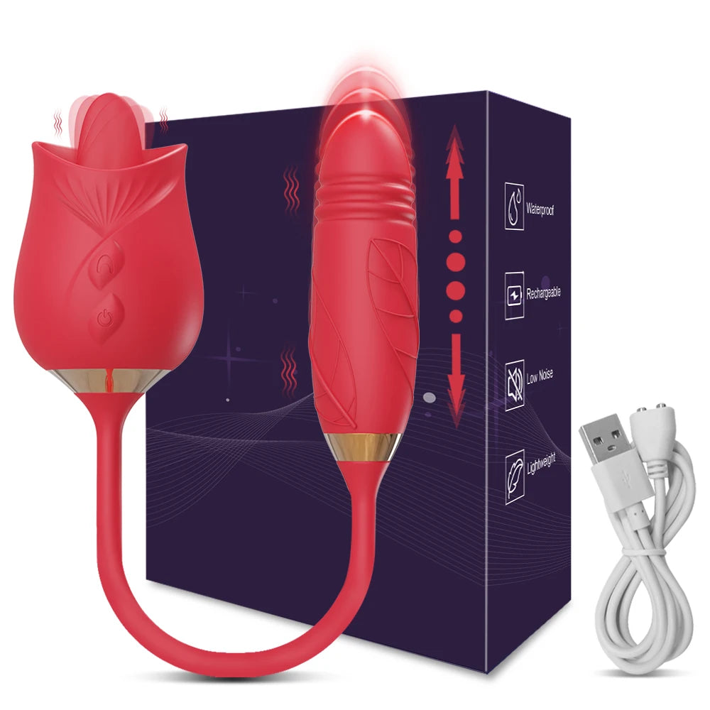2 In 1 Tongue Licking Vibrator for Women Clitoris Nipples Stimulator Female Masturbator with Thrusting Vagina Vibrator Sex Toy