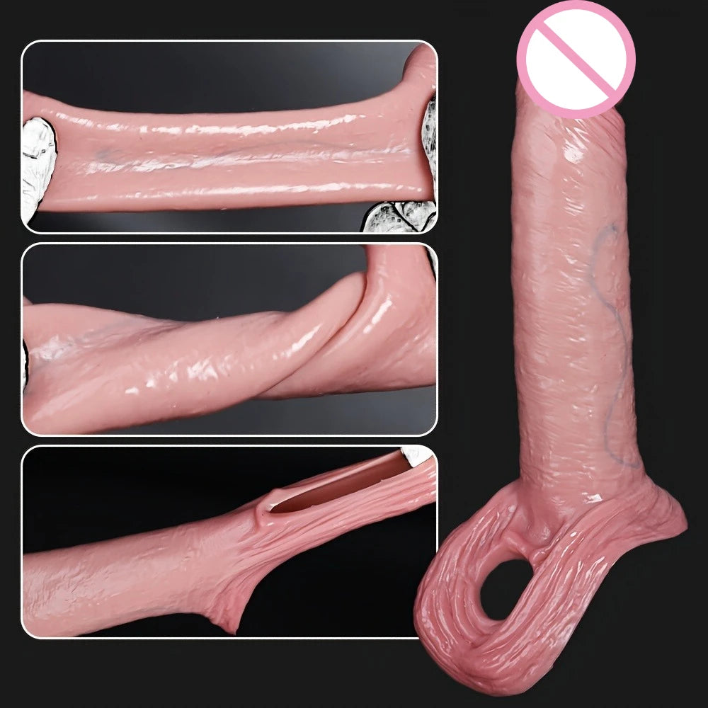 Penis Extender Sleeve Can Delay Ejaculation Dick Enlargement Longer Adult Sex Toy for Men G-Spot Stimulation Reusable Penis Ring