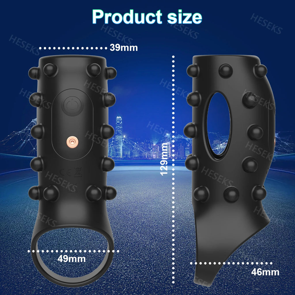 HESEKS Vibrator Penis Sleeve Cock Ring Extender for Penis Testicles G Spot Stimulation Couples Adult Sex Toys for Men Women 18+