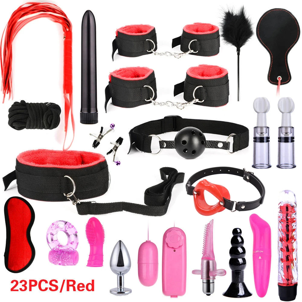 BDSM Adult Sex Toy Kits Sets for Sexy Games Bondage Mask Set Feather Handcuffs Ankle Cuff Restraints for Couple Sexual Aids ﻿18+