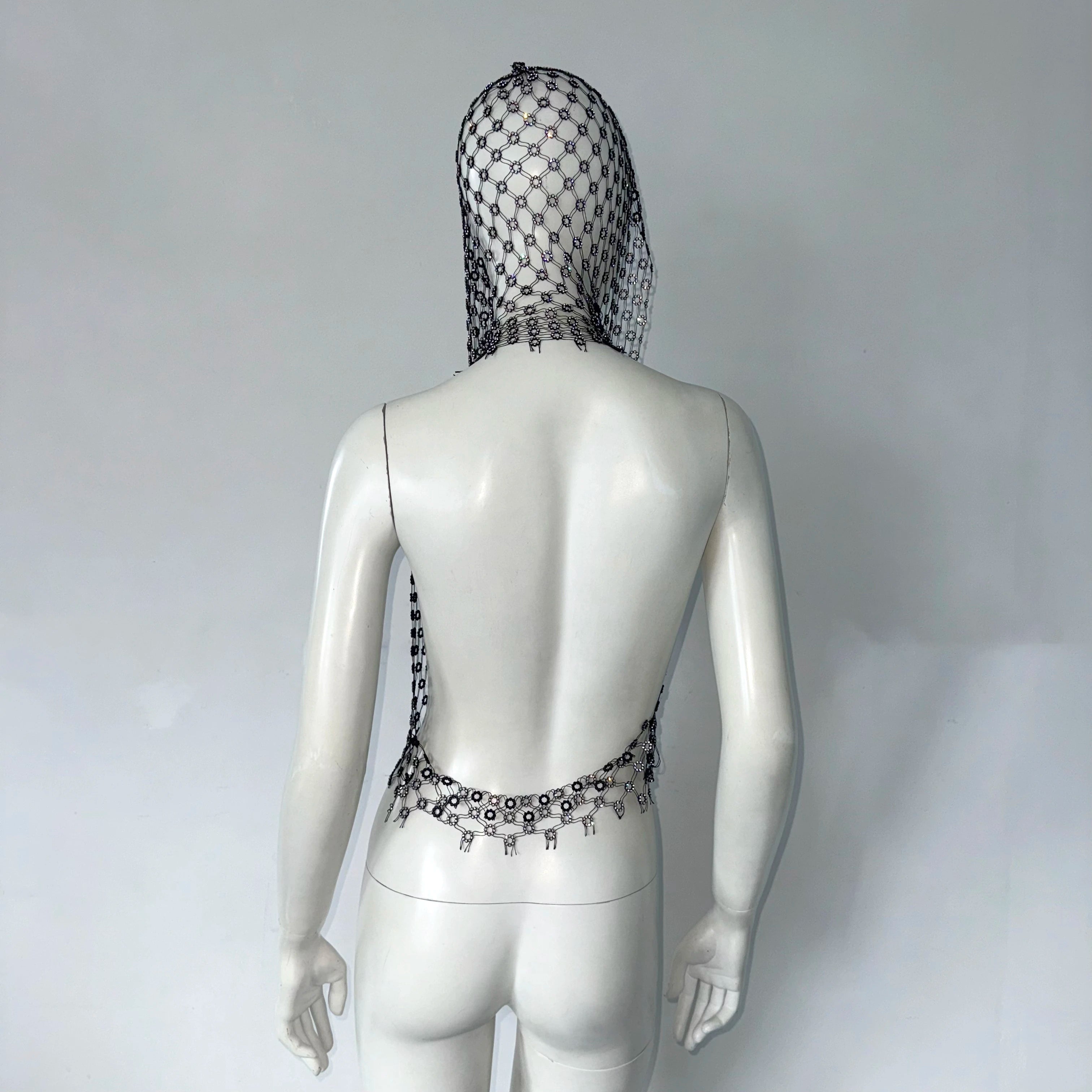 Glitter Rhinestone Mesh Hooded Tank Top Summer Women Sexy See Through Hollow Out Backless Camisole Rave Party Club Crop Tops