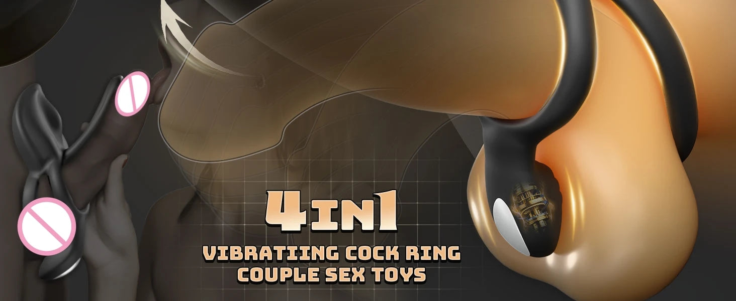 Kushor 4in1 Vibrating Cock Ring Vibrator Penis Ring G Spot Clit Stimulator Men Ejaculation Delay Remote Control Couple Sex Toy