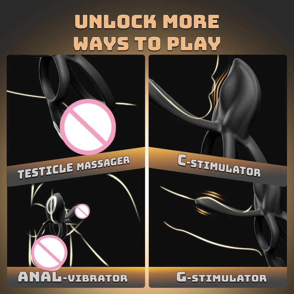 Kushor 4in1 Vibrating Cock Ring Vibrator Penis Ring G Spot Clit Stimulator Men Ejaculation Delay Remote Control Couple Sex Toy