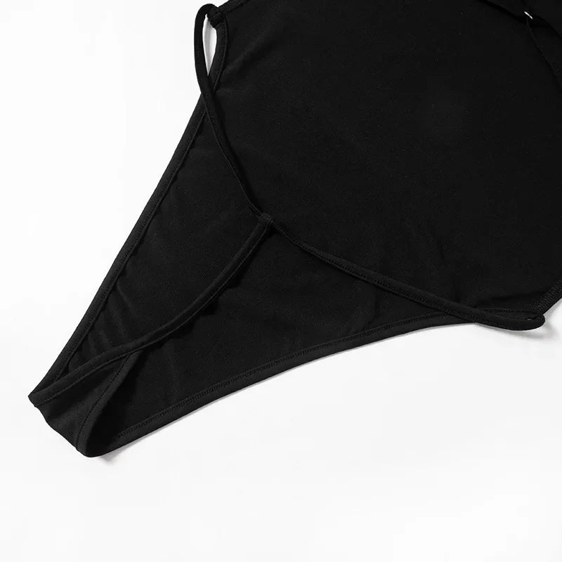 One Neck Fashion Bodysuit Y2k Streetwear Lace-Up Tops For Women Slim Fit Short Patchwork Backless Solid-Coloured Lingerie Sexy