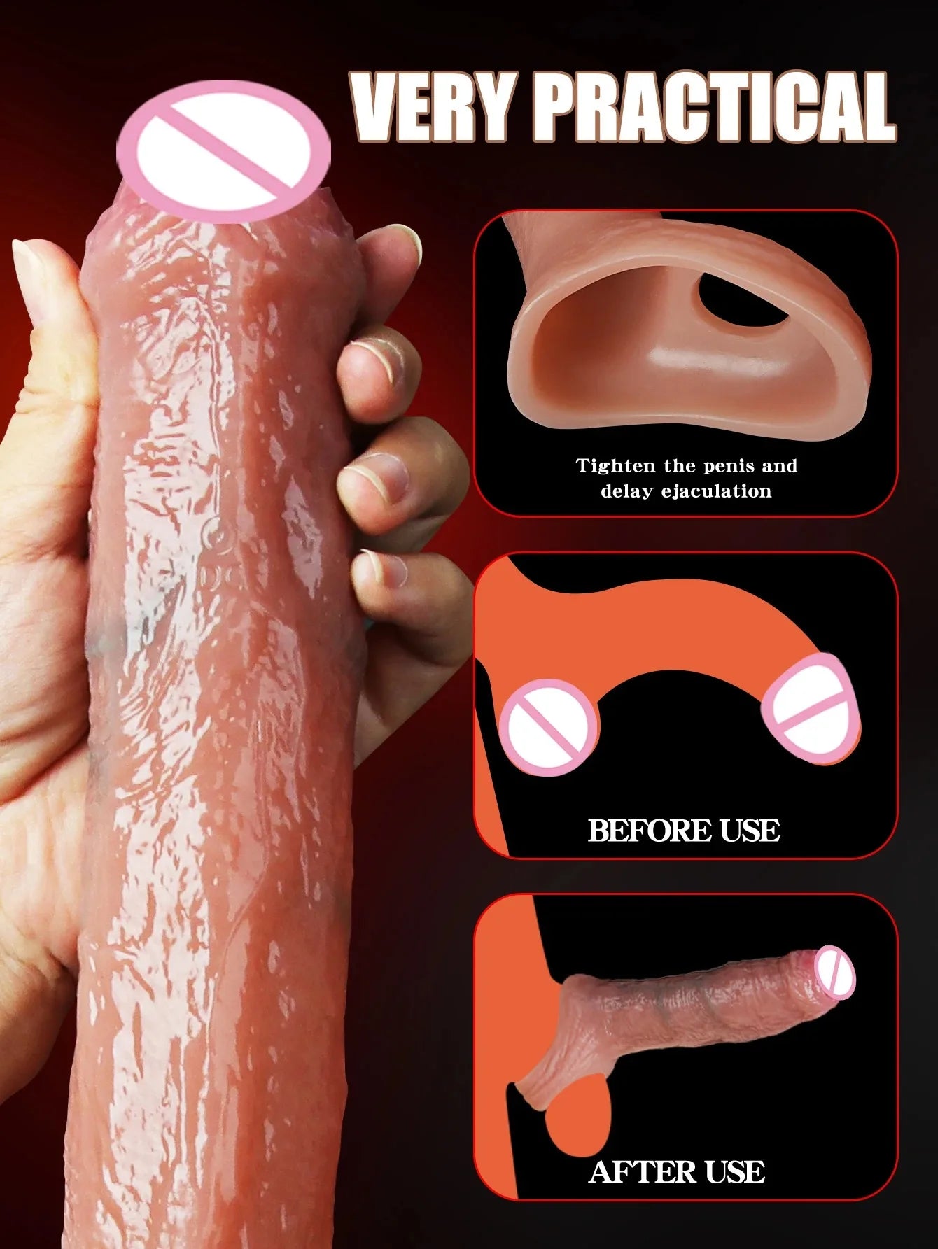 Penis Sleeve Food Grade Silicone Penis Extender Delay Ejaculation Adult Sex Toy Couples Pleasure Reusable Condom Cock Dick Ring