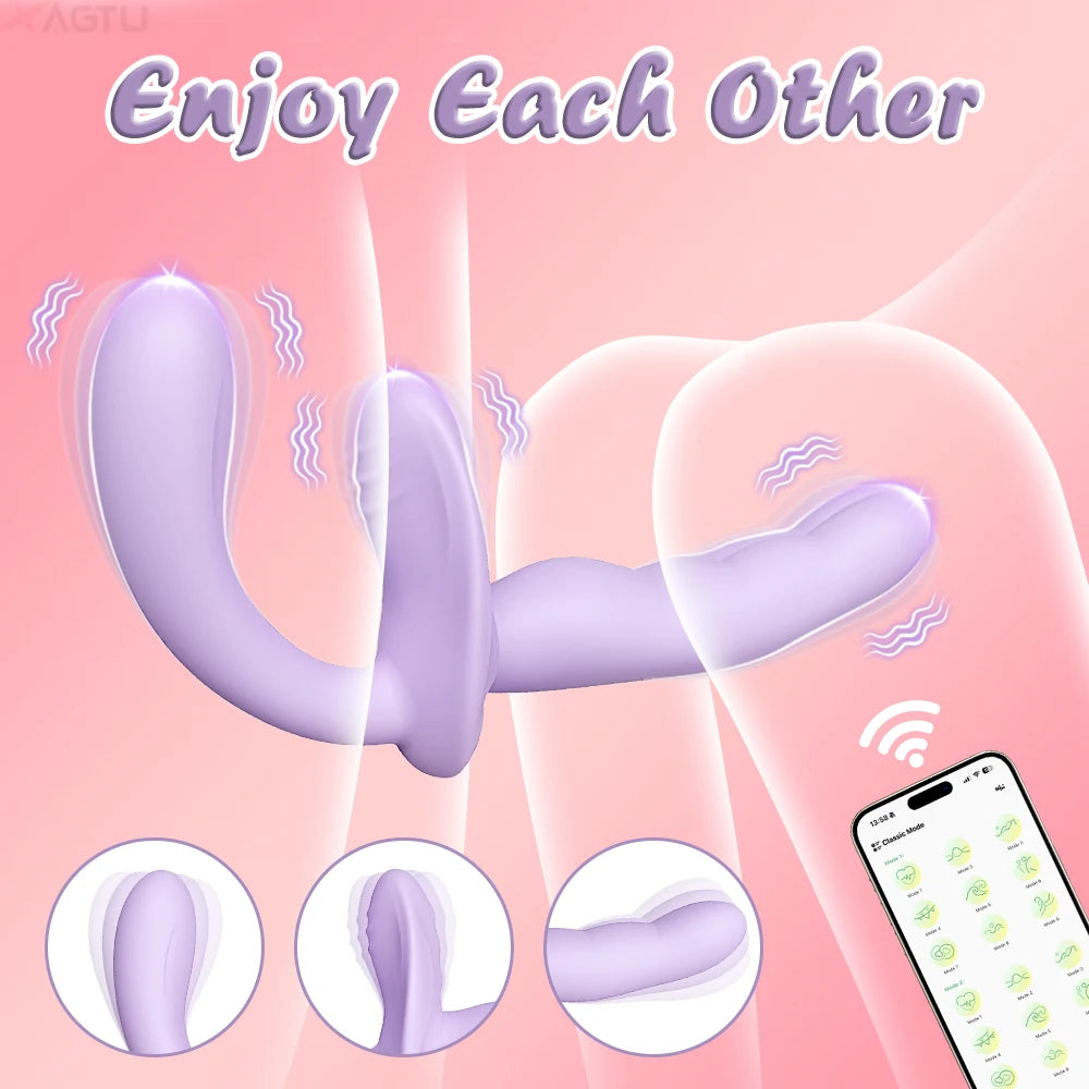 APP Control Double-Ended Vibrator for Women G-Spot Dildo Penis Removable Vagina Vibrating Adult Sex Toys for Lesbian Couples