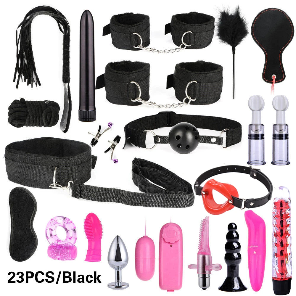 BDSM Adult Sex Toy Kits Sets for Sexy Games Bondage Mask Set Feather Handcuffs Ankle Cuff Restraints for Couple Sexual Aids ﻿18+