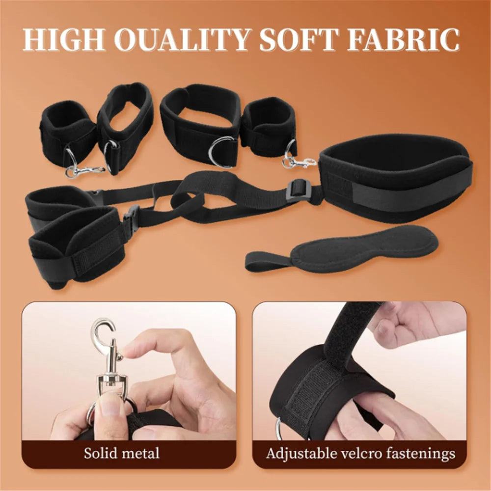 S&M Bed Bondage Ankle Collar Leather Restraint Set BDSM Bondage Kits Erotic Toy Handcuffs Adult Game Sex Toys For Women Couples