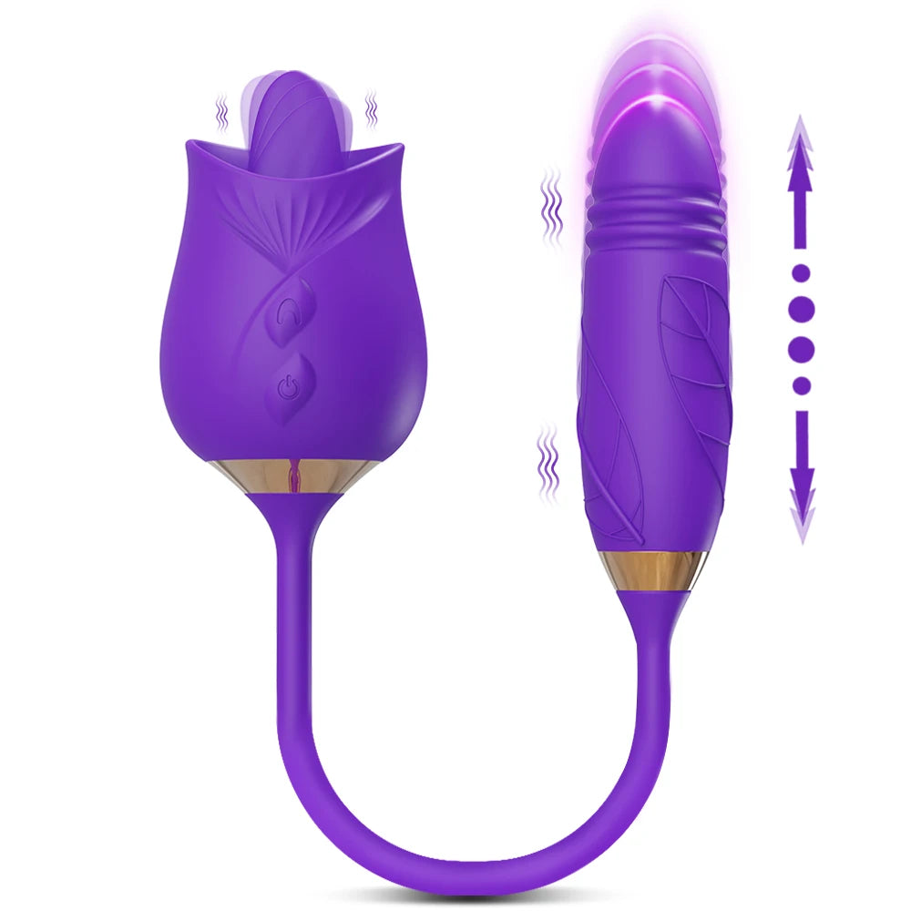 2 In 1 Tongue Licking Vibrator for Women Clitoris Nipples Stimulator Female Masturbator with Thrusting Vagina Vibrator Sex Toy