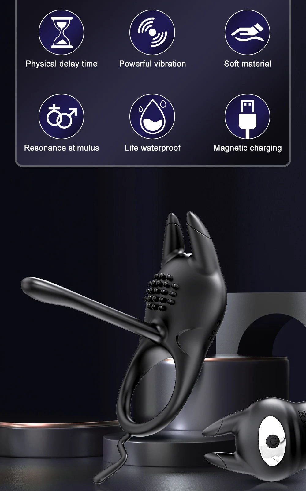 Vibrating Penis Ring for Men Delay Ejaculation Cock Ring Male Penis Massager Clitoral G Spot Stimulation Sex Toys for Couples