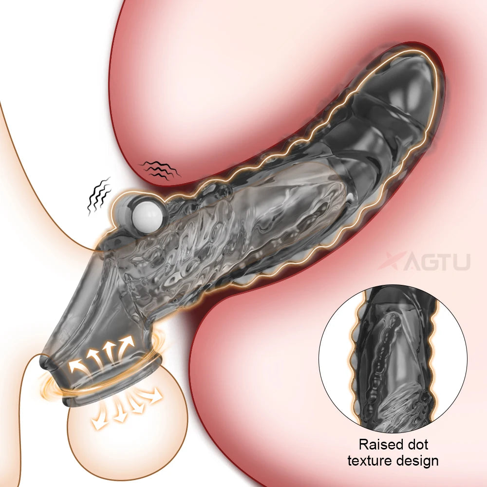 Vibrator Reusable Penis Sleeve Flexible Glans Penis Enlarger Extender Delay Ejaculation Cock Ring Adult Sex Toys for Men Couples