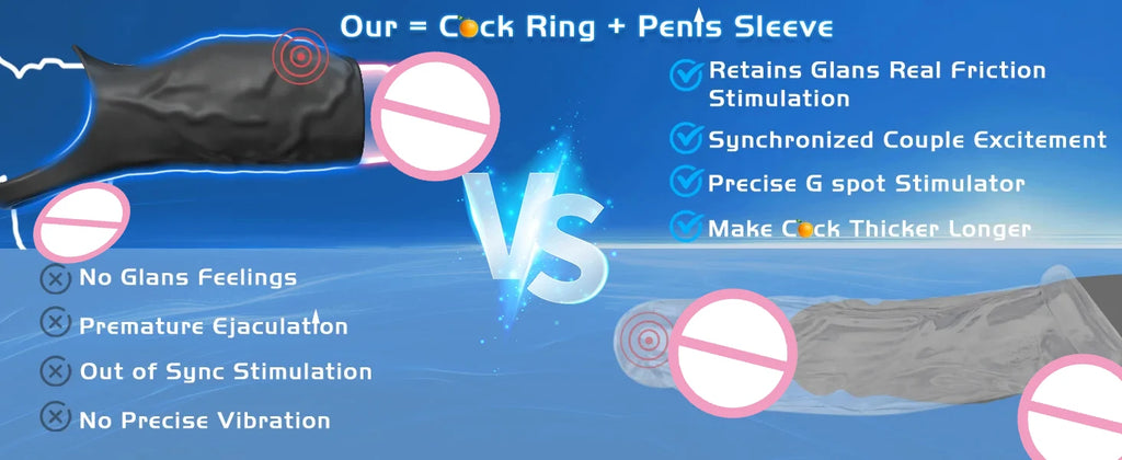 HESEKS Vibrator Penis Sleeve Cock Ring Extender for Penis Testicles G Spot Stimulation Couples Adult Sex Toys for Men Women 18+