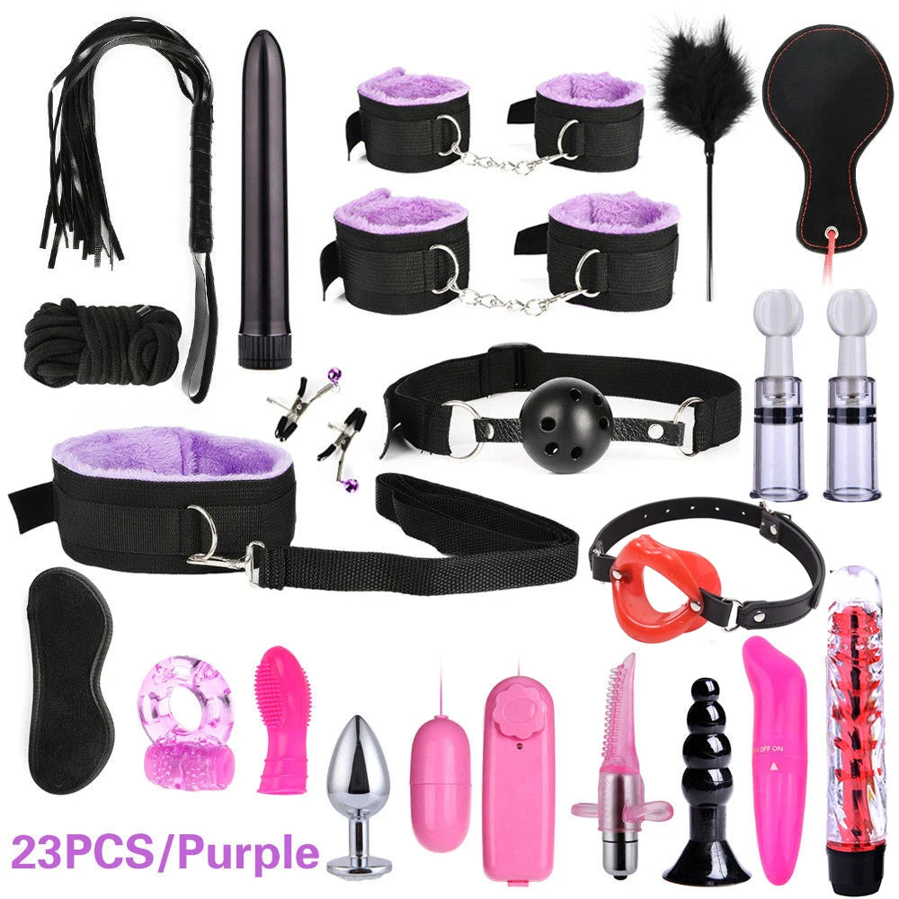 BDSM Adult Sex Toy Kits Sets for Sexy Games Bondage Mask Set Feather Handcuffs Ankle Cuff Restraints for Couple Sexual Aids ﻿18+
