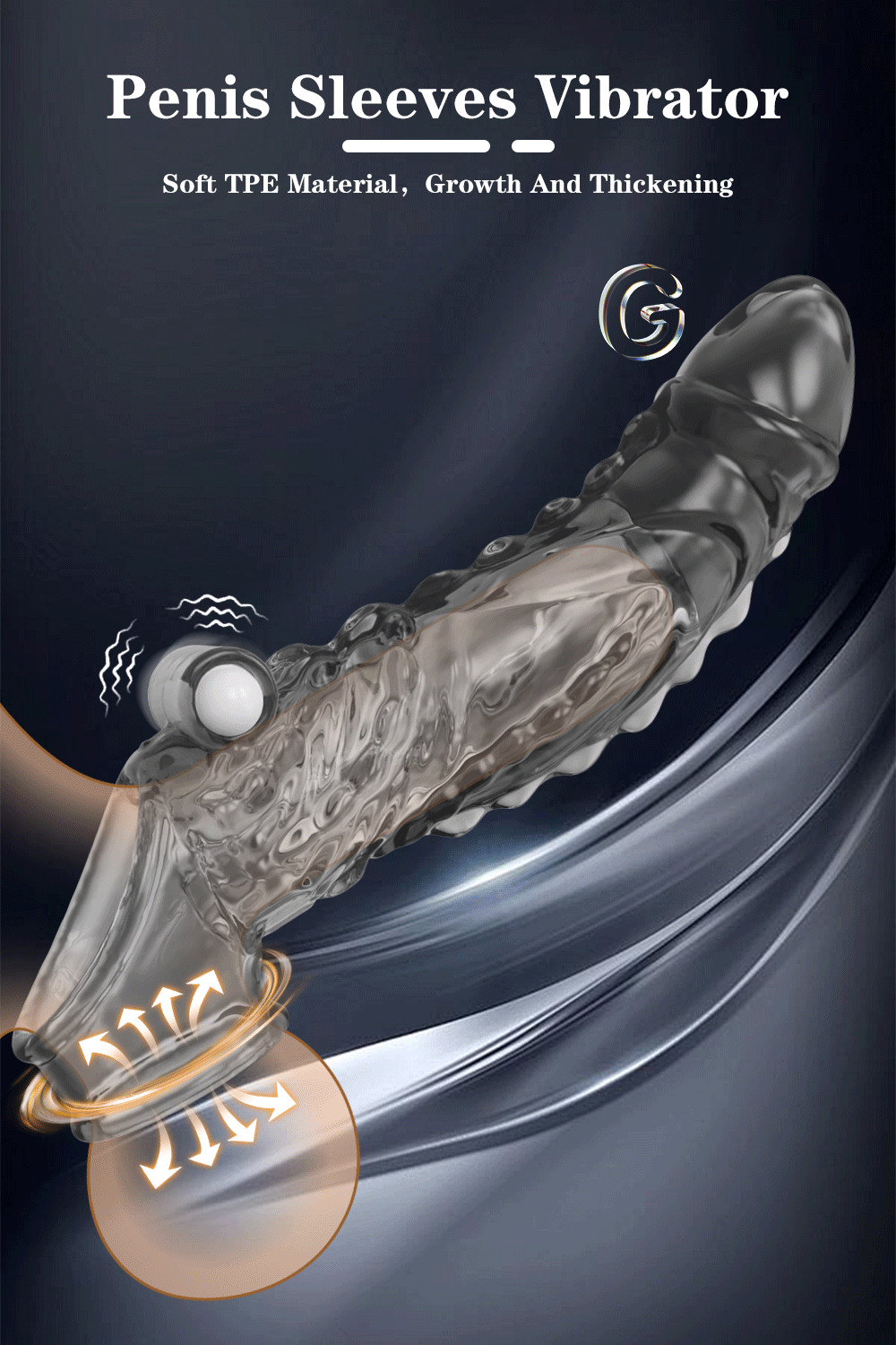 Vibrator Reusable Penis Sleeve Flexible Glans Penis Enlarger Extender Delay Ejaculation Cock Ring Adult Sex Toys for Men Couples