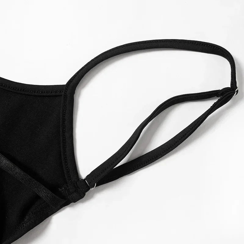 One Neck Fashion Bodysuit Y2k Streetwear Lace-Up Tops For Women Slim Fit Short Patchwork Backless Solid-Coloured Lingerie Sexy