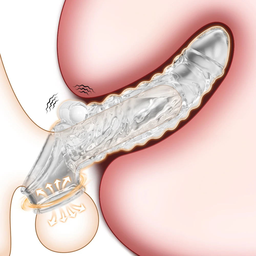 Vibrator Reusable Penis Sleeve Flexible Glans Penis Enlarger Extender Delay Ejaculation Cock Ring Adult Sex Toys for Men Couples