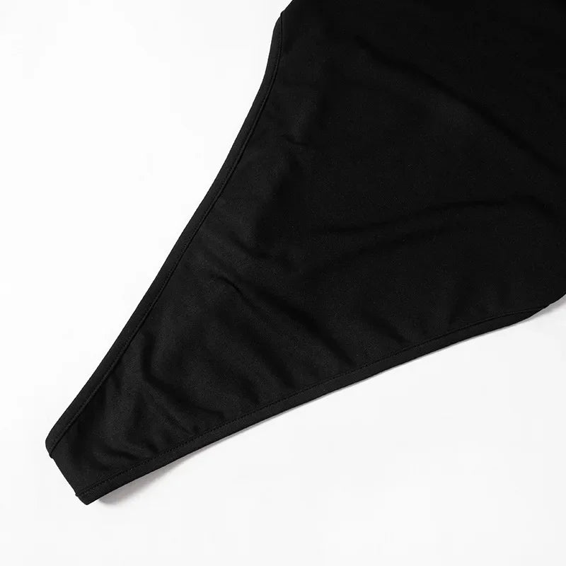 One Neck Fashion Bodysuit Y2k Streetwear Lace-Up Tops For Women Slim Fit Short Patchwork Backless Solid-Coloured Lingerie Sexy