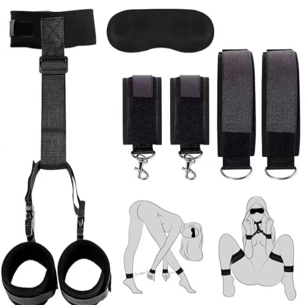 S&M Bed Bondage Ankle Collar Leather Restraint Set BDSM Bondage Kits Erotic Toy Handcuffs Adult Game Sex Toys For Women Couples
