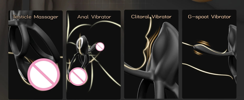 Kushor 4in1 Vibrating Cock Ring Vibrator Penis Ring G Spot Clit Stimulator Men Ejaculation Delay Remote Control Couple Sex Toy