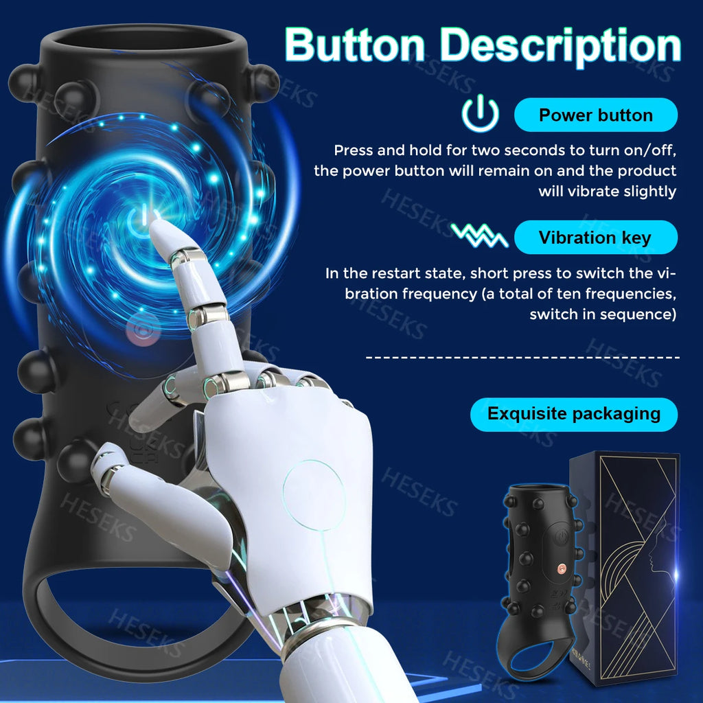 HESEKS Vibrator Penis Sleeve Cock Ring Extender for Penis Testicles G Spot Stimulation Couples Adult Sex Toys for Men Women 18+