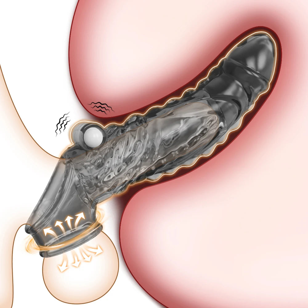 Vibrator Reusable Penis Sleeve Flexible Glans Penis Enlarger Extender Delay Ejaculation Cock Ring Adult Sex Toys for Men Couples