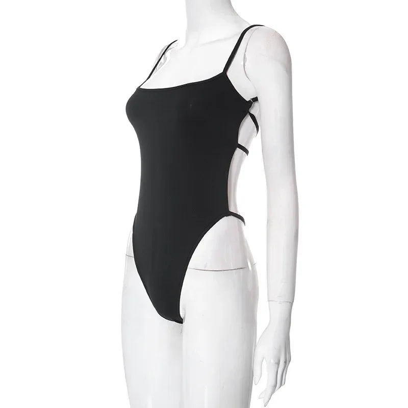 One Neck Fashion Bodysuit Y2k Streetwear Lace-Up Tops For Women Slim Fit Short Patchwork Backless Solid-Coloured Lingerie Sexy